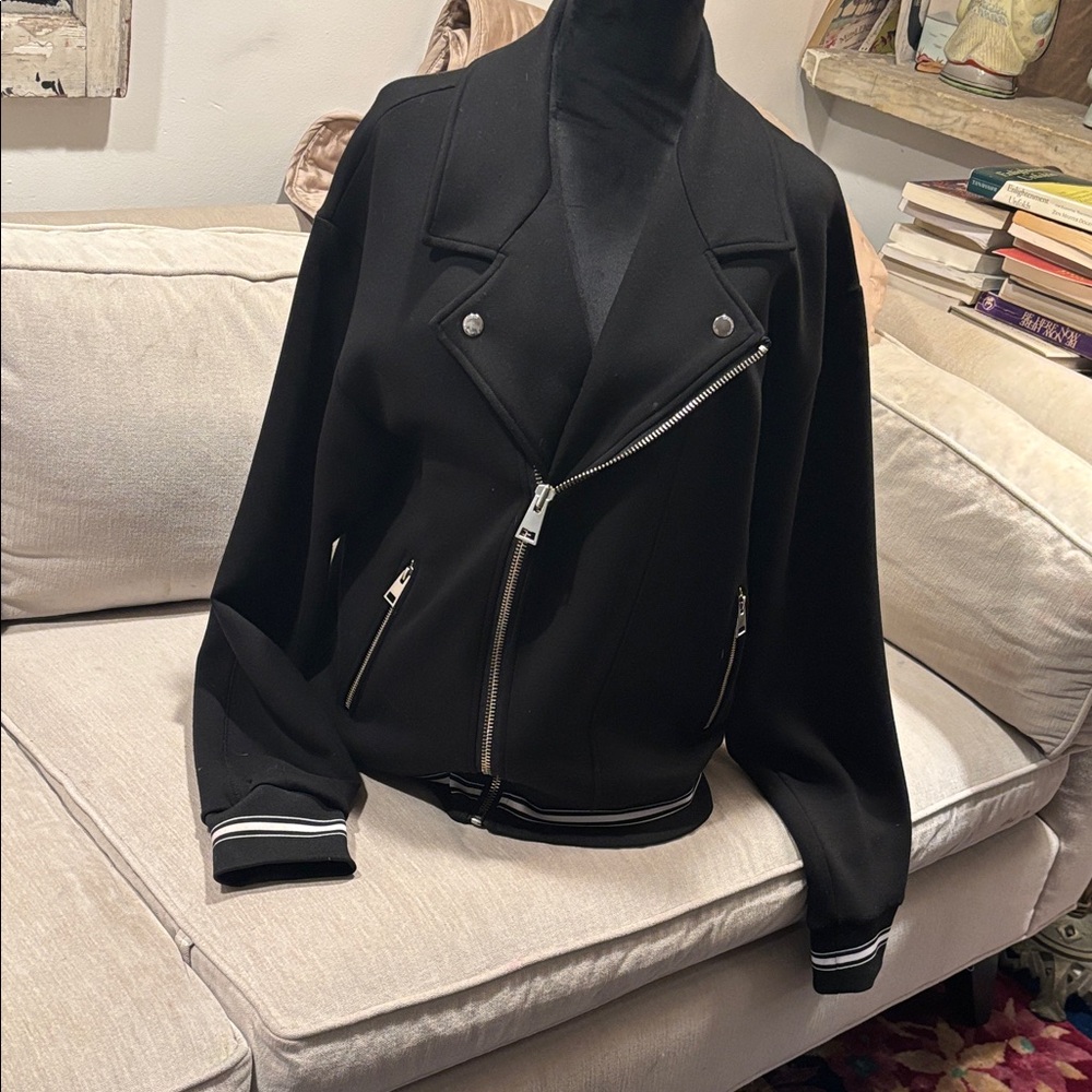 The Kooples Sport soft wool jacket, motorcycle with activewear details, black